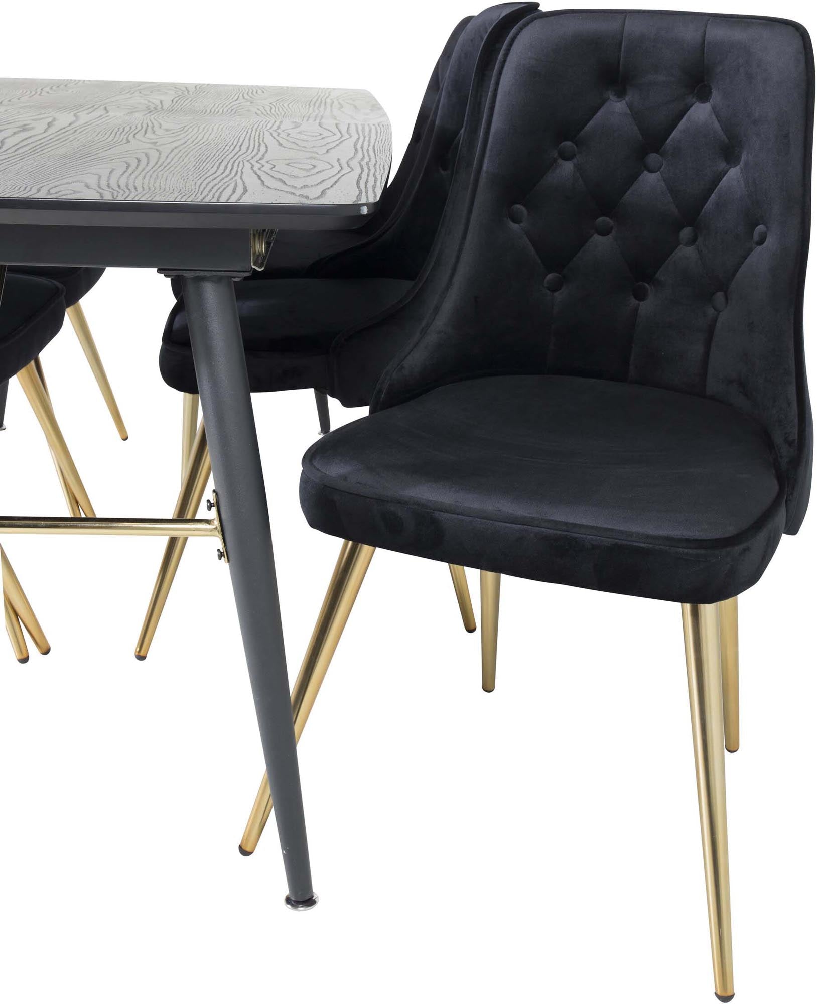 Gold Esszimmerset ausziehbar + Velvet Deluxe 180cm/6St. in Schwarz / Gold präsentiert im Onlineshop von KAQTU Design AG. Esszimmerset ist von Venture Home