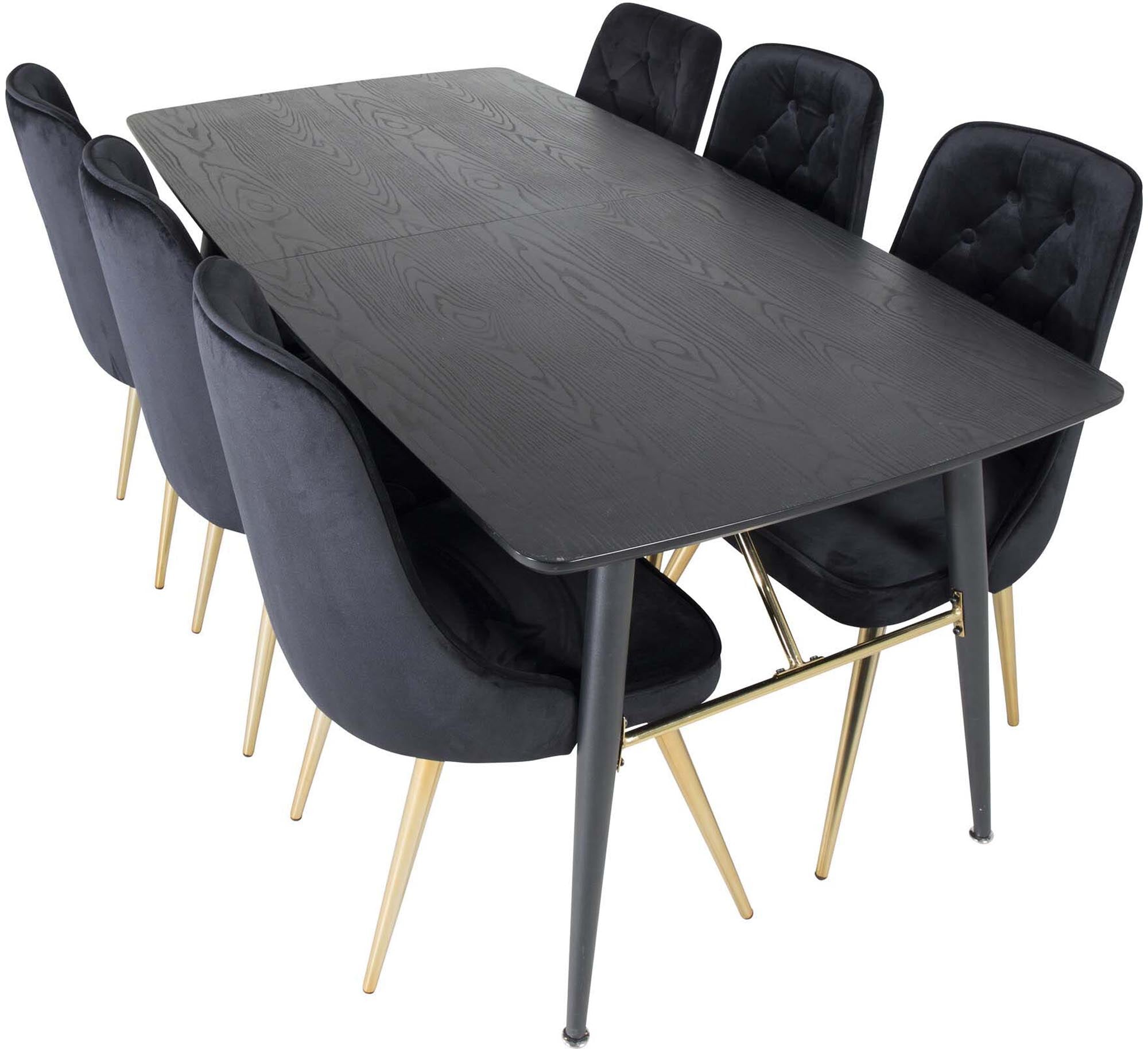 Gold Esszimmerset ausziehbar + Velvet Deluxe 180cm/6St. in Schwarz / Gold präsentiert im Onlineshop von KAQTU Design AG. Esszimmerset ist von Venture Home