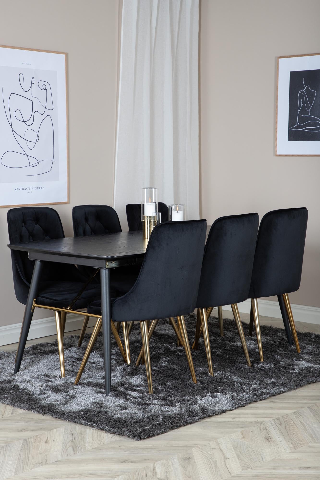 Gold Esszimmerset ausziehbar + Velvet Deluxe 180cm/6St. in Schwarz / Gold präsentiert im Onlineshop von KAQTU Design AG. Esszimmerset ist von Venture Home