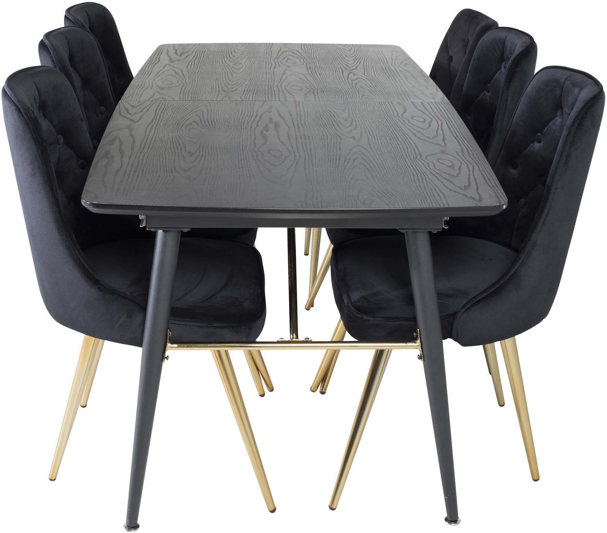 Gold Esszimmerset ausziehbar + Velvet Deluxe 180cm/6St. in Schwarz / Gold präsentiert im Onlineshop von KAQTU Design AG. Esszimmerset ist von Venture Home