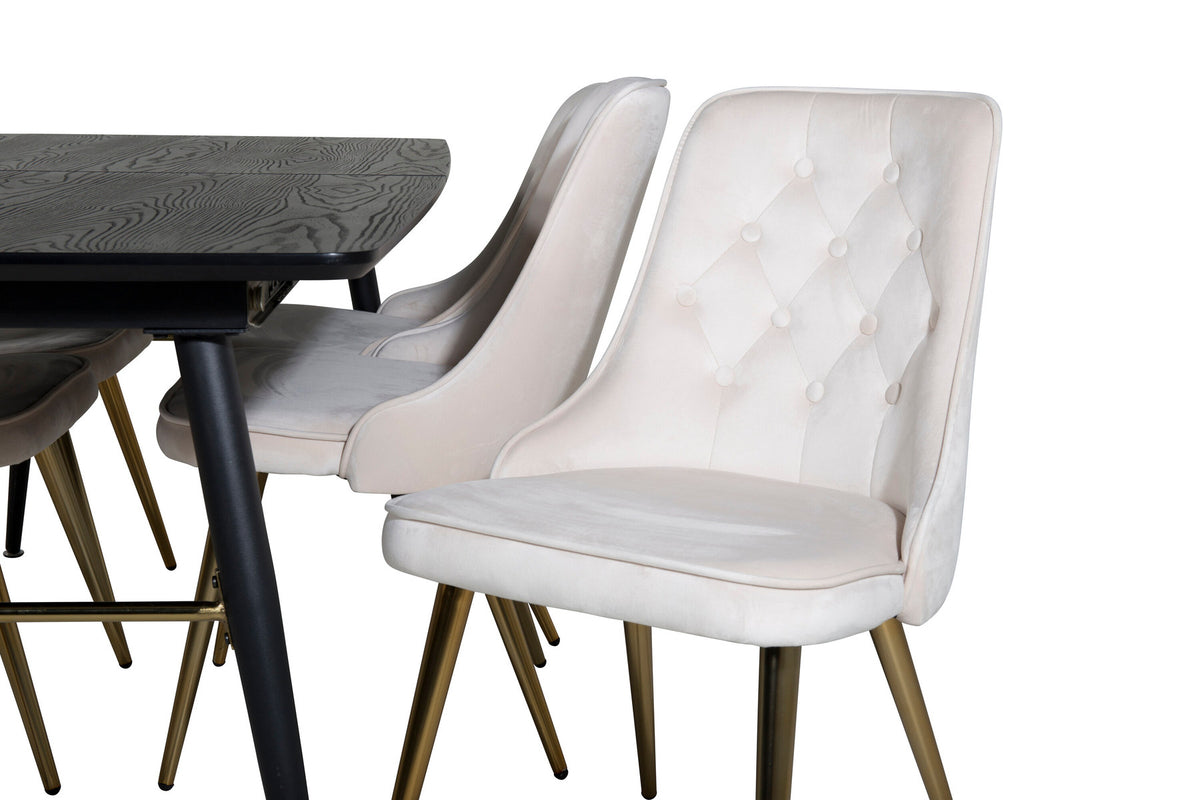 Gold Esszimmerset ausziehbar + Velvet Deluxe 180cm/6St. in Beige, Gold präsentiert im Onlineshop von KAQTU Design AG. Esszimmerset ist von Venture Home