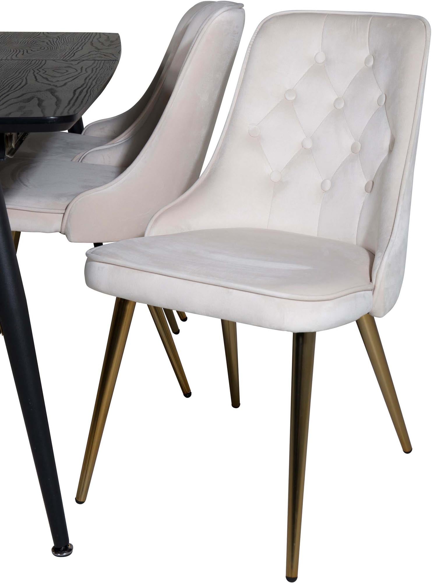 Gold Esszimmerset ausziehbar + Velvet Deluxe 180cm/6St. in Beige, Gold präsentiert im Onlineshop von KAQTU Design AG. Esszimmerset ist von Venture Home
