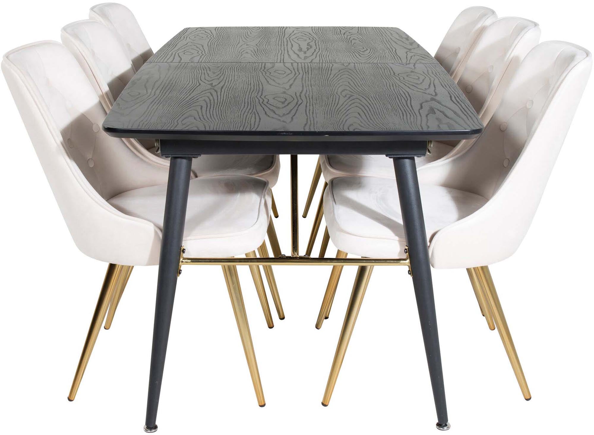 Gold Esszimmerset ausziehbar + Velvet Deluxe 180cm/6St. in Beige, Gold präsentiert im Onlineshop von KAQTU Design AG. Esszimmerset ist von Venture Home