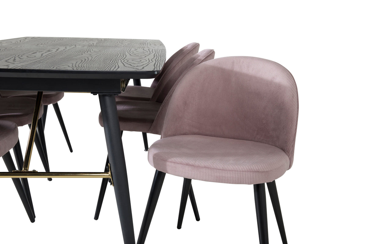 Gold Esszimmerset ausziehbar + Velvet 180cm/6St. in Schwarz, Altrosa präsentiert im Onlineshop von KAQTU Design AG. Esszimmerset ist von Venture Home