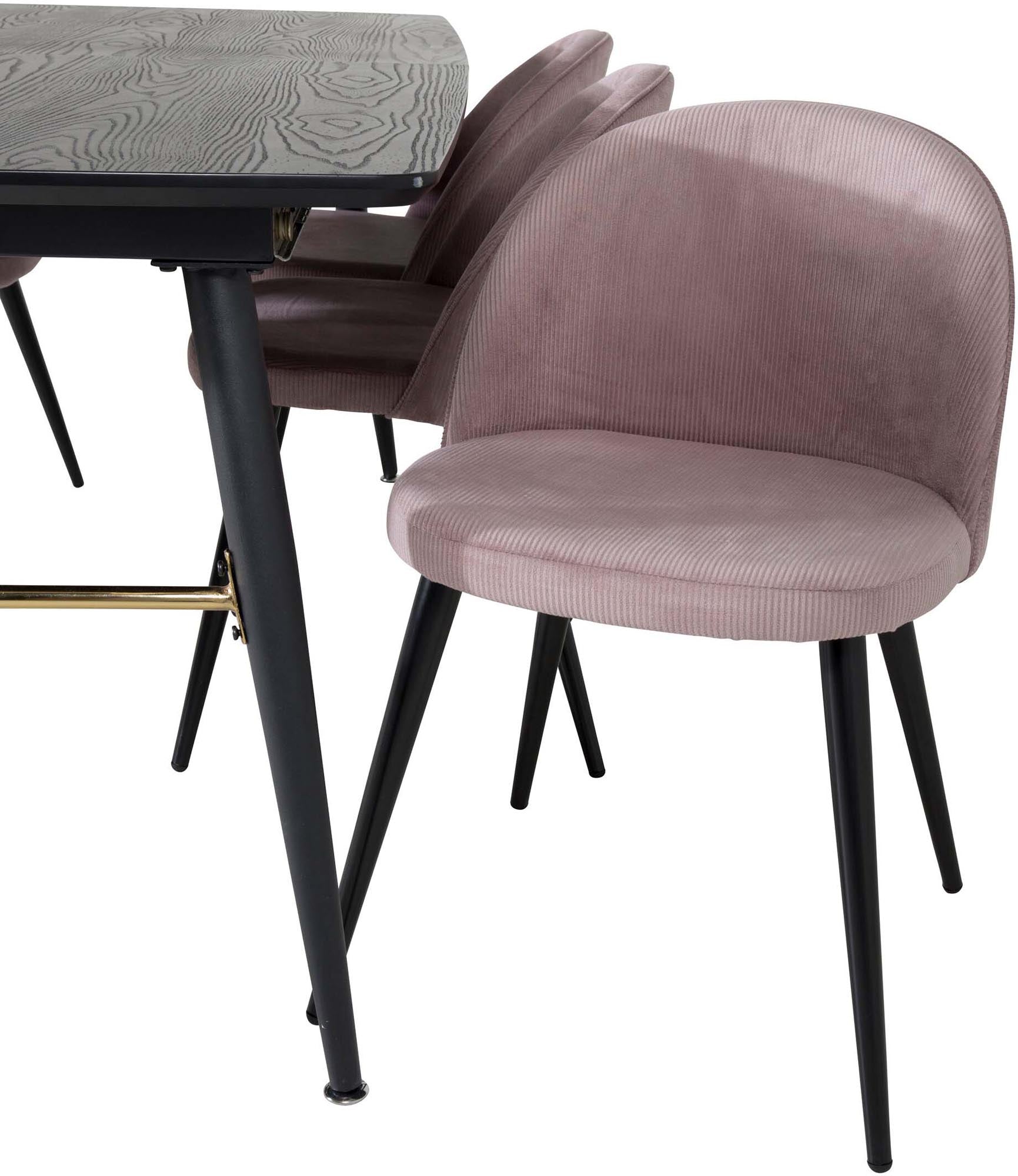 Gold Esszimmerset ausziehbar + Velvet 180cm/6St. in Schwarz, Altrosa präsentiert im Onlineshop von KAQTU Design AG. Esszimmerset ist von Venture Home