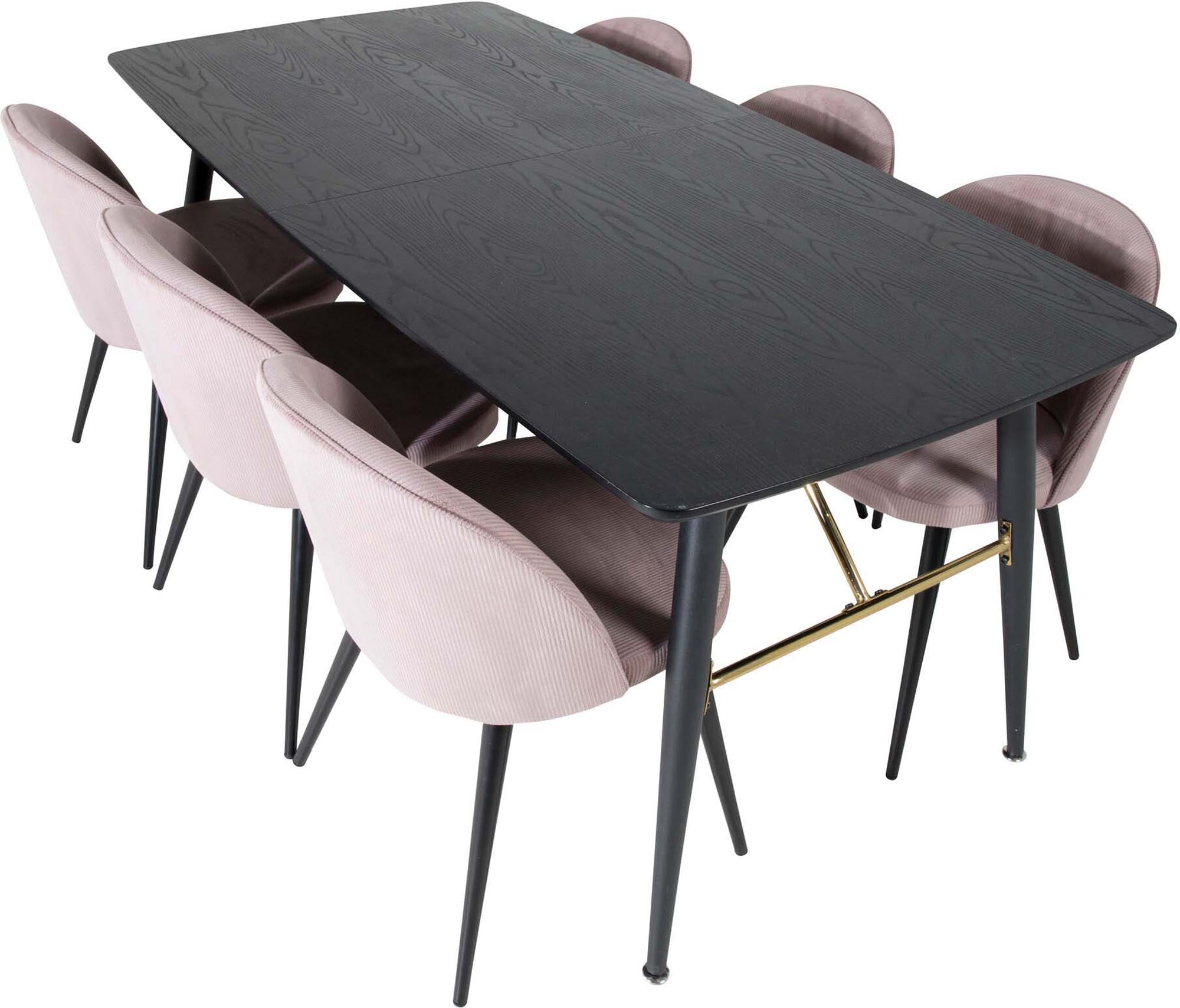 Gold Esszimmerset ausziehbar + Velvet 180cm/6St. in Schwarz, Altrosa präsentiert im Onlineshop von KAQTU Design AG. Esszimmerset ist von Venture Home