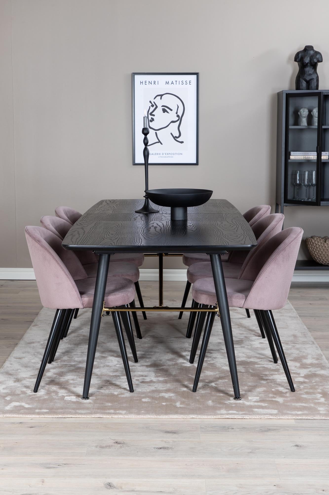 Gold Esszimmerset ausziehbar + Velvet 180cm/6St. in Schwarz, Altrosa präsentiert im Onlineshop von KAQTU Design AG. Esszimmerset ist von Venture Home