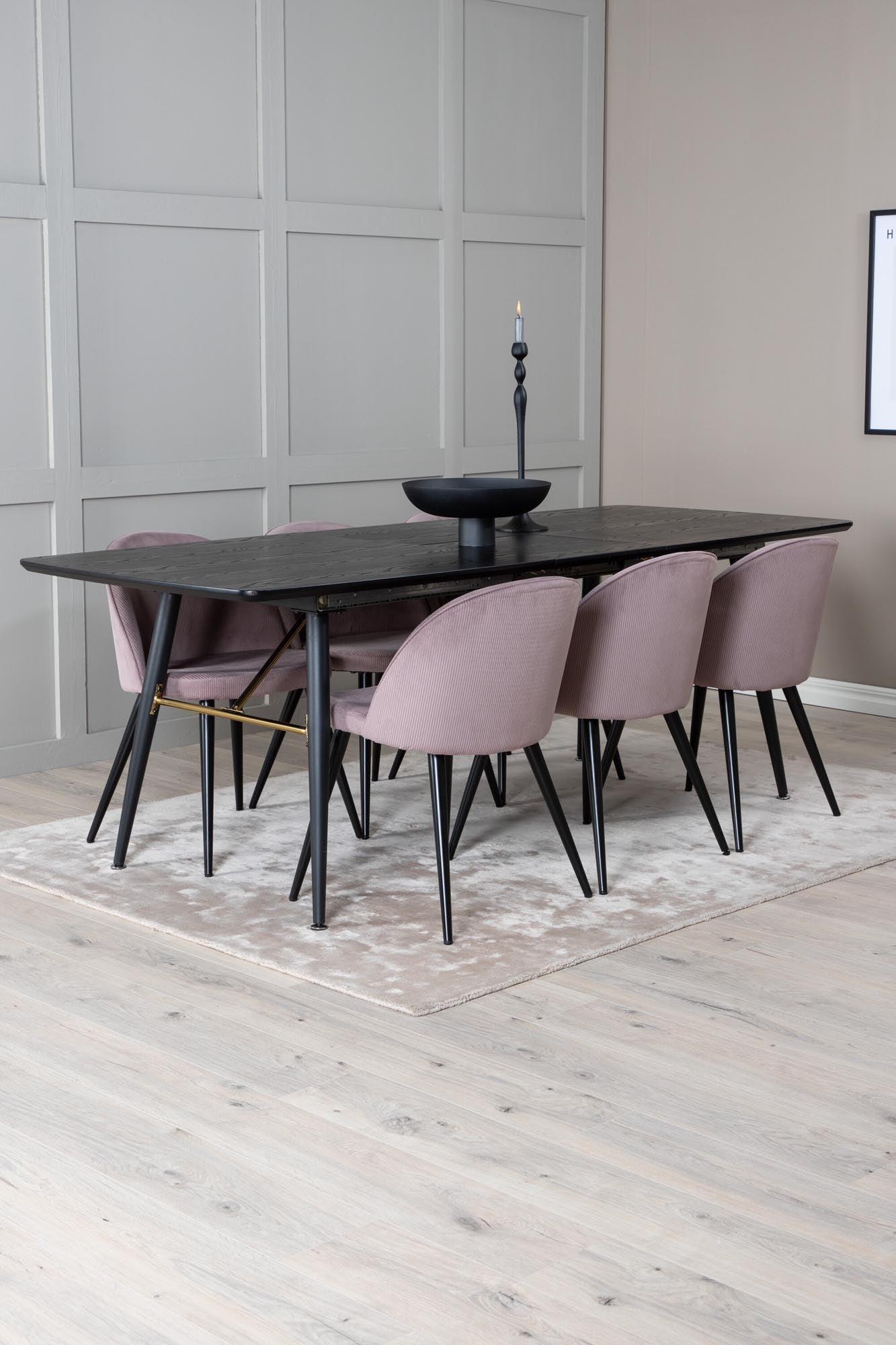 Gold Esszimmerset ausziehbar + Velvet 180cm/6St. in Schwarz, Altrosa präsentiert im Onlineshop von KAQTU Design AG. Esszimmerset ist von Venture Home