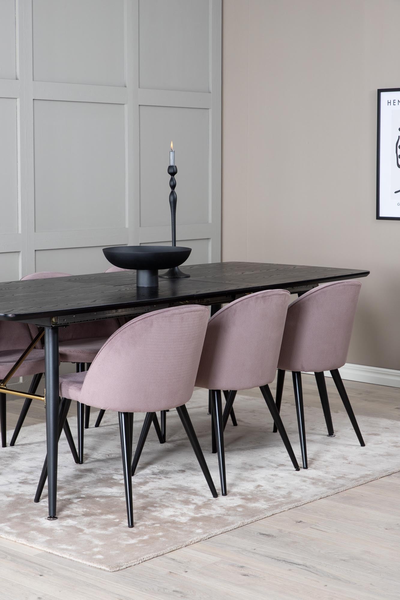 Gold Esszimmerset ausziehbar + Velvet 180cm/6St. in Schwarz, Altrosa präsentiert im Onlineshop von KAQTU Design AG. Esszimmerset ist von Venture Home