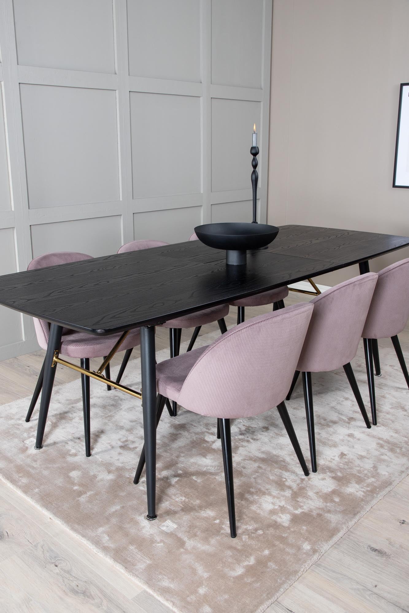 Gold Esszimmerset ausziehbar + Velvet 180cm/6St. in Schwarz, Altrosa präsentiert im Onlineshop von KAQTU Design AG. Esszimmerset ist von Venture Home