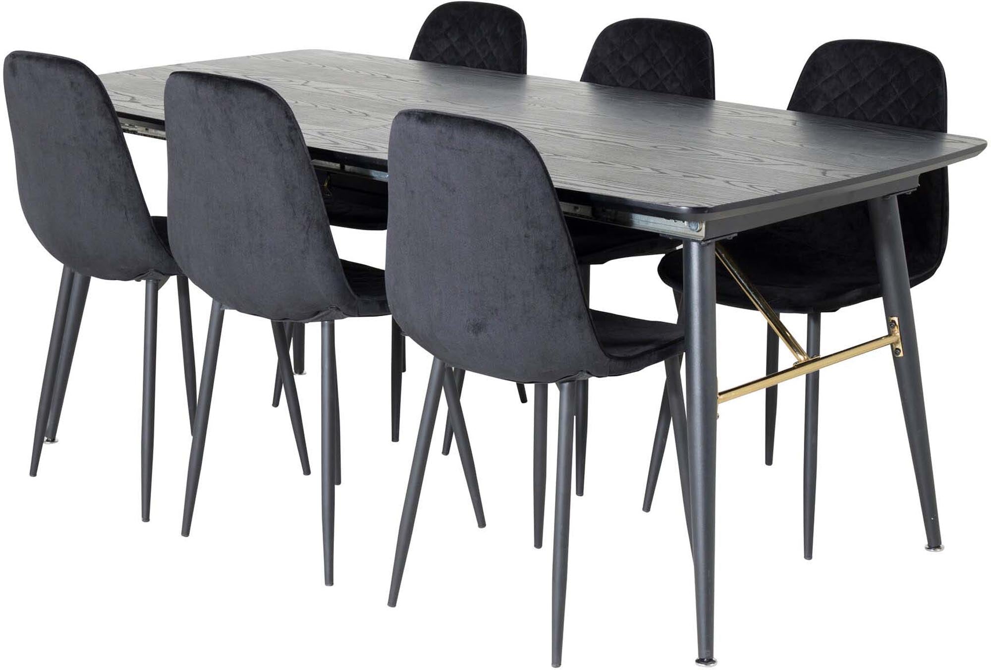 Luxuriöses Esszimmerset Gold, ausziehbar, 180cm, 6 Stühle, Venture Home.