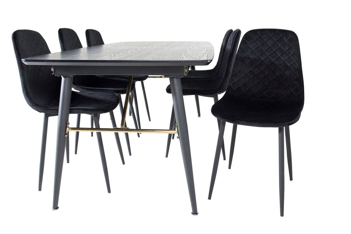 Gold Esszimmerset ausziehbar + Polar 180cm/6St. in Schwarz präsentiert im Onlineshop von KAQTU Design AG. Esszimmerset ist von Venture Home