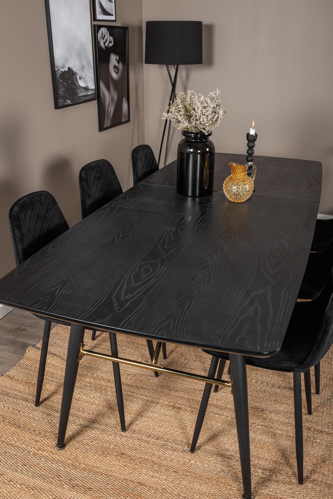 Elegantes, ausziehbares Esszimmerset von Venture Home mit luxuriösen Golddetails, 180 cm lang und 6 komfortablen Samtstühlen.