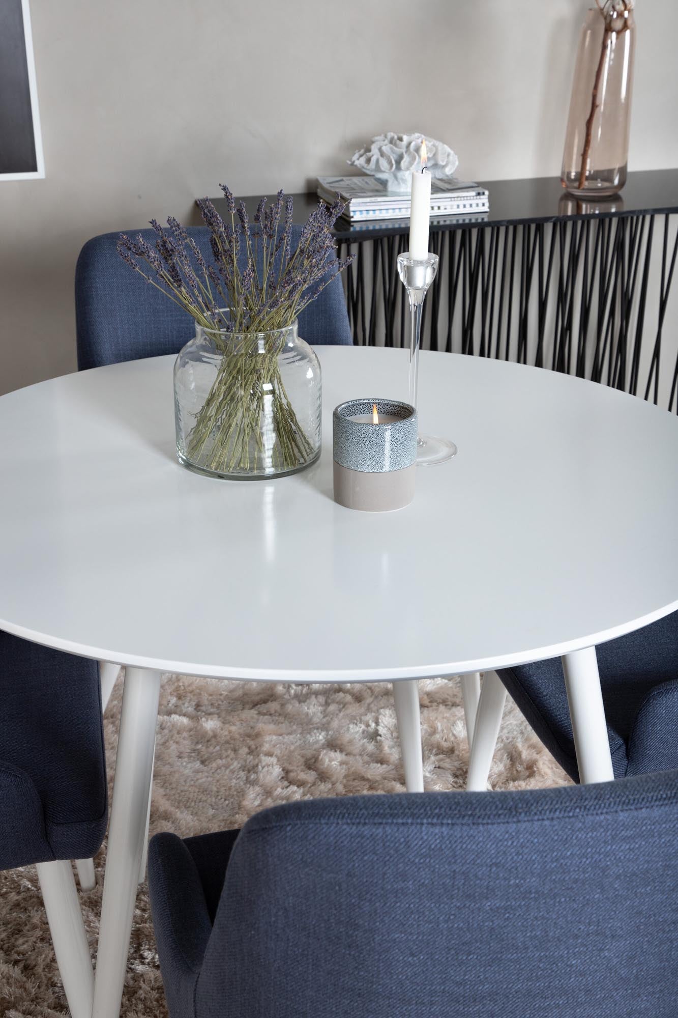 Modernes Plaza Esszimmerset ⌀100cm für 4 Personen von Venture Home. Hochwertige Materialien und ergonomische Stühle für stilvolle Essmomente.