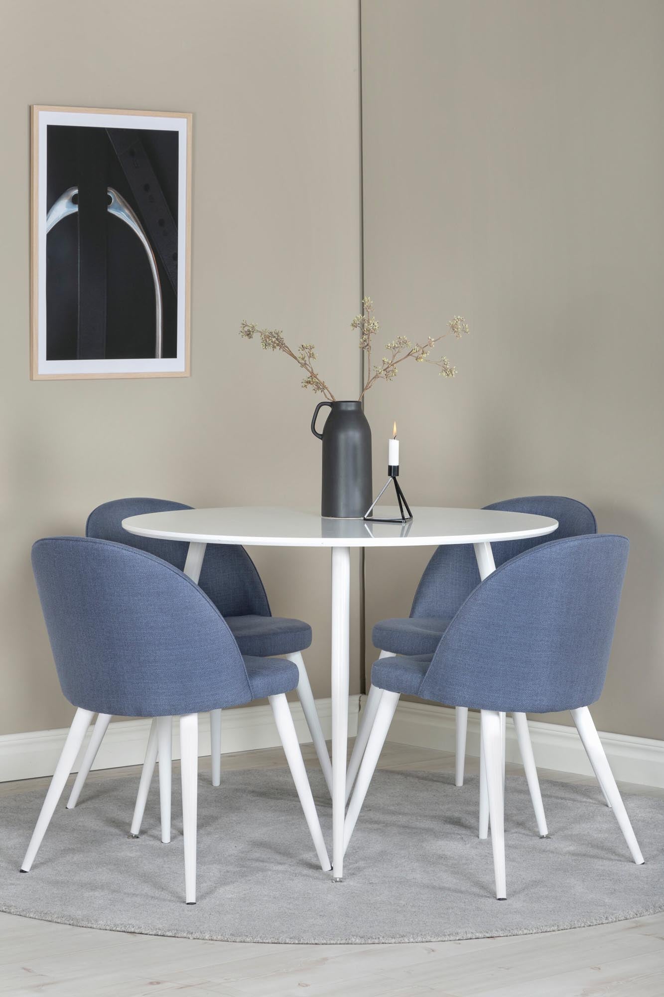 Plaza Esszimerset + Velvet ⌀100cm/4St. in Blau / Weiss präsentiert im Onlineshop von KAQTU Design AG. Esszimmerset ist von Venture Home