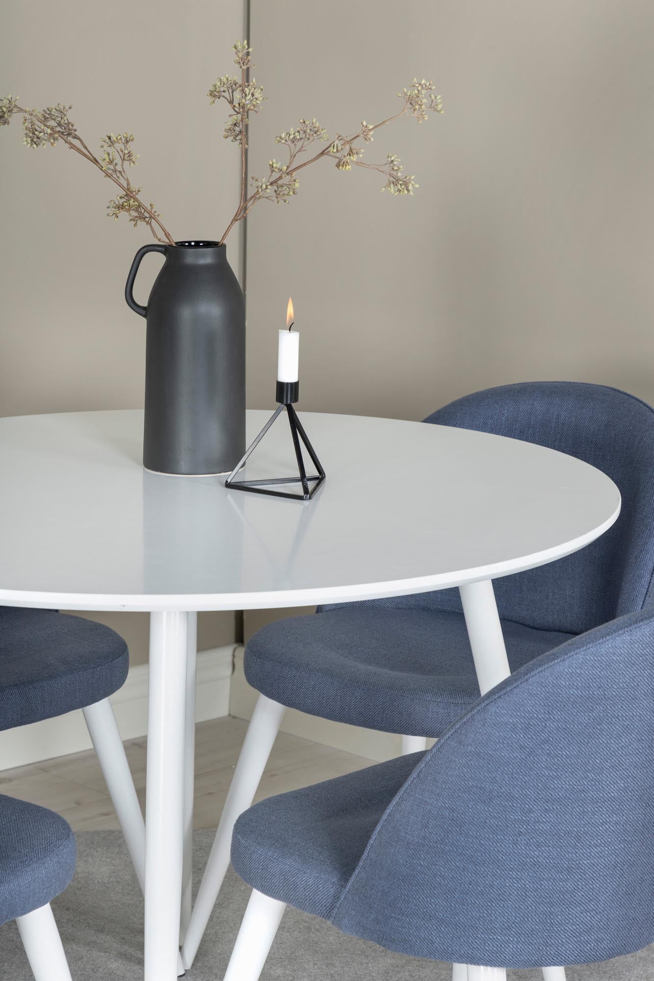 Plaza Esszimerset + Velvet ⌀100cm/4St. in Blau / Weiss präsentiert im Onlineshop von KAQTU Design AG. Esszimmerset ist von Venture Home