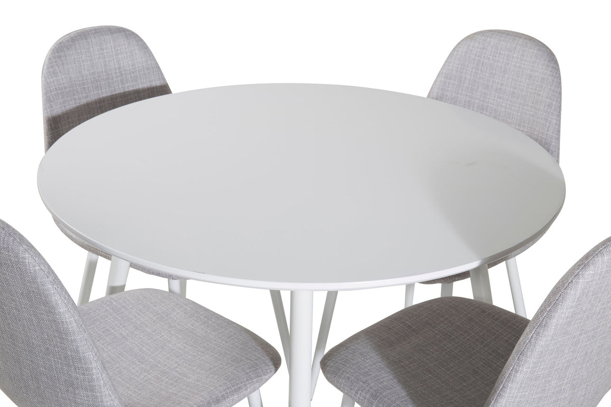 Plaza Esszimmerset + Polar ⌀100cm/4St. in Grau / Weiss präsentiert im Onlineshop von KAQTU Design AG. Esszimmerset ist von Venture Home
