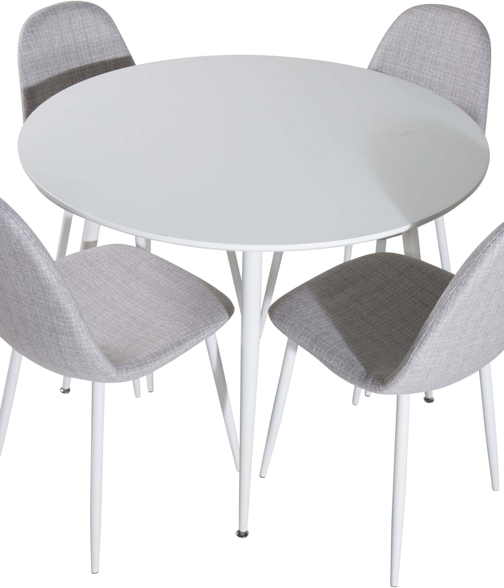 Plaza Esszimmerset + Polar ⌀100cm/4St. in Grau / Weiss präsentiert im Onlineshop von KAQTU Design AG. Esszimmerset ist von Venture Home