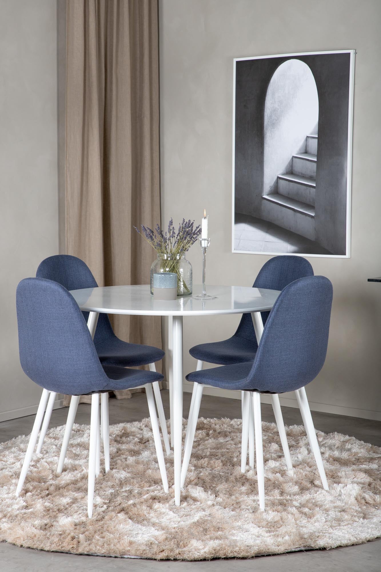 Plaza Esszimmerset + Polar ⌀100cm/4St. in Blau / Weiss präsentiert im Onlineshop von KAQTU Design AG. Esszimmerset ist von Venture Home