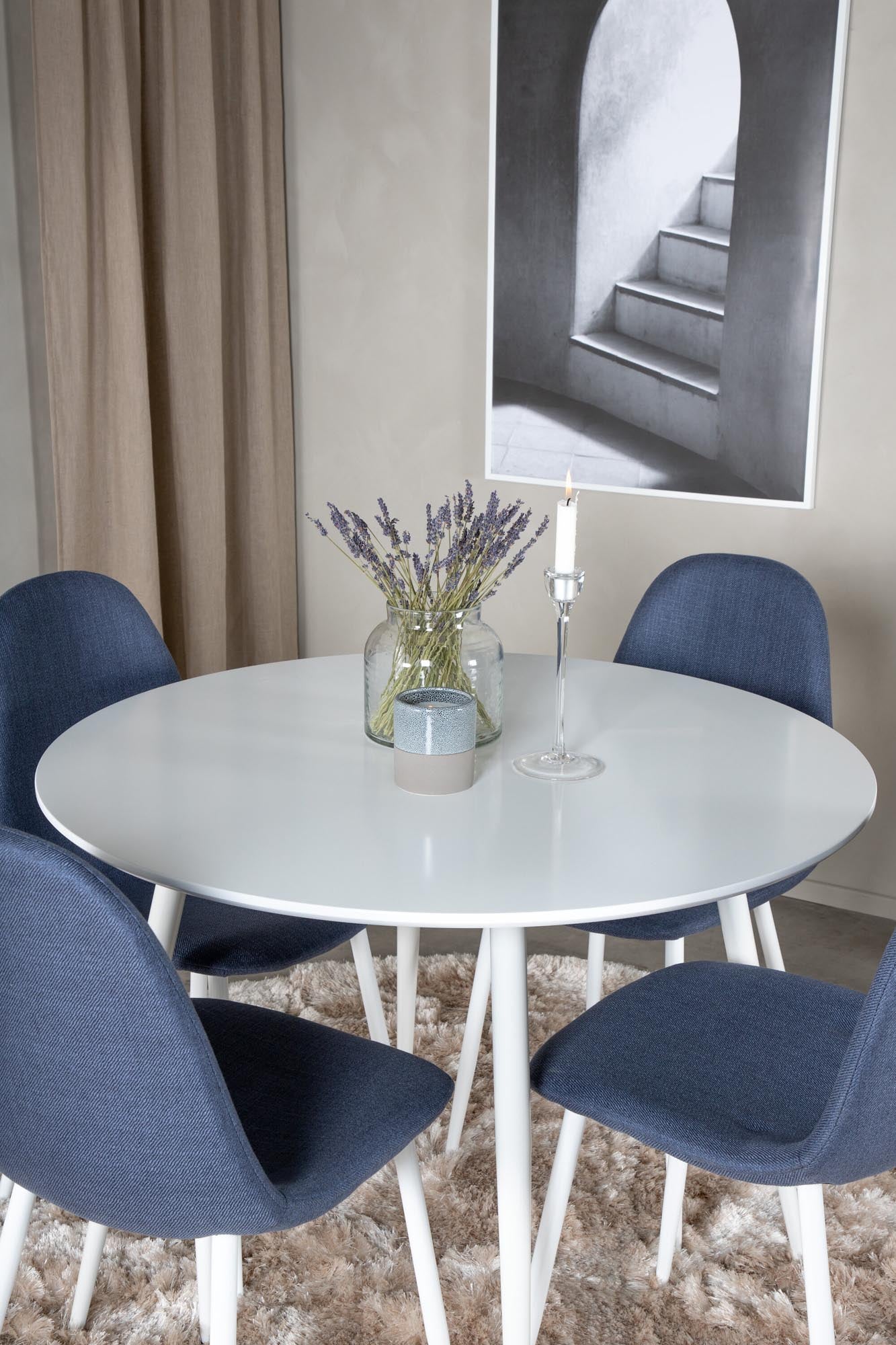Plaza Esszimmerset + Polar ⌀100cm/4St. in Blau / Weiss präsentiert im Onlineshop von KAQTU Design AG. Esszimmerset ist von Venture Home