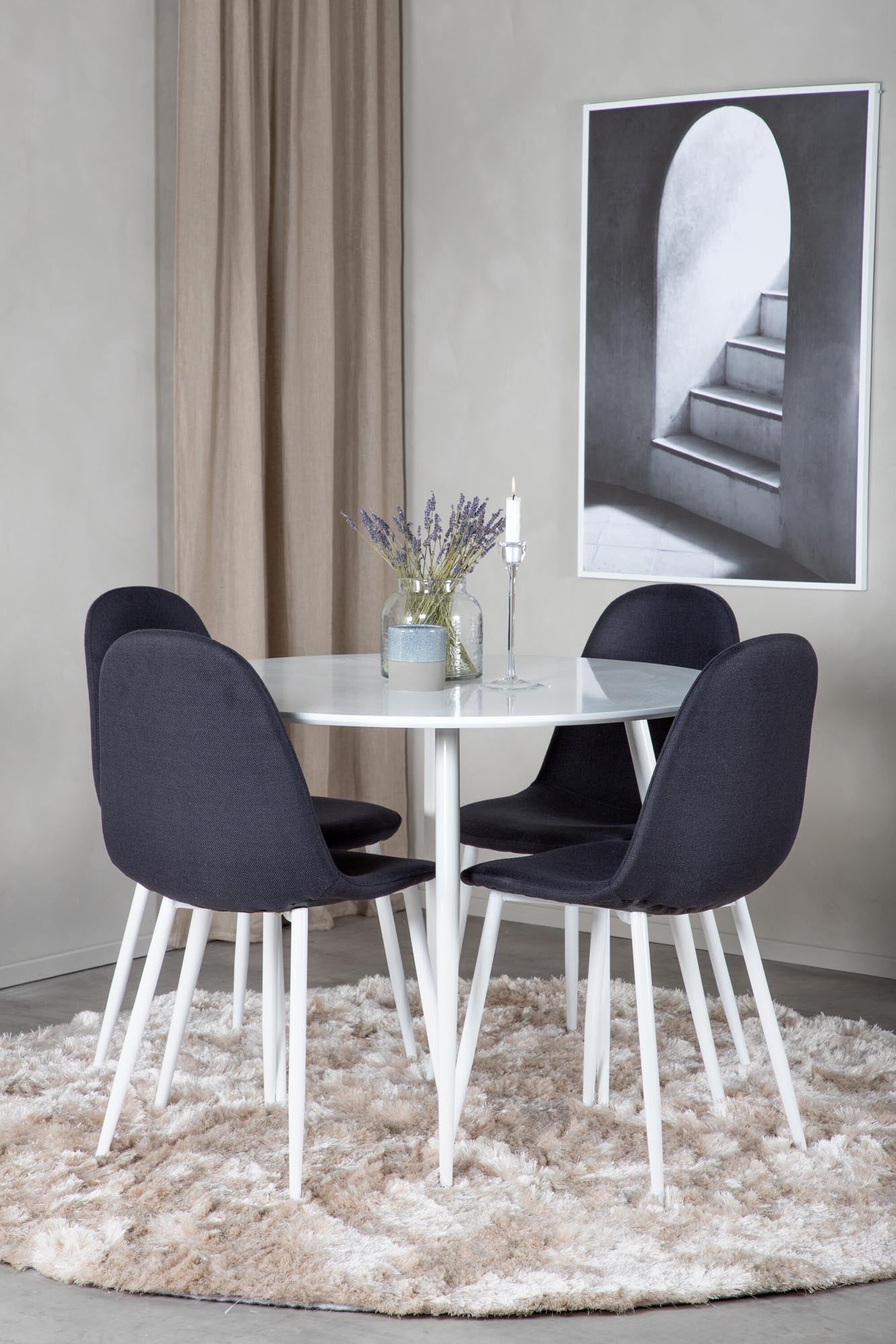 Plaza Esszimmerset + Polar ⌀100cm/4St. in Weiss / Schwarzgrau präsentiert im Onlineshop von KAQTU Design AG. Esszimmerset ist von Venture Home