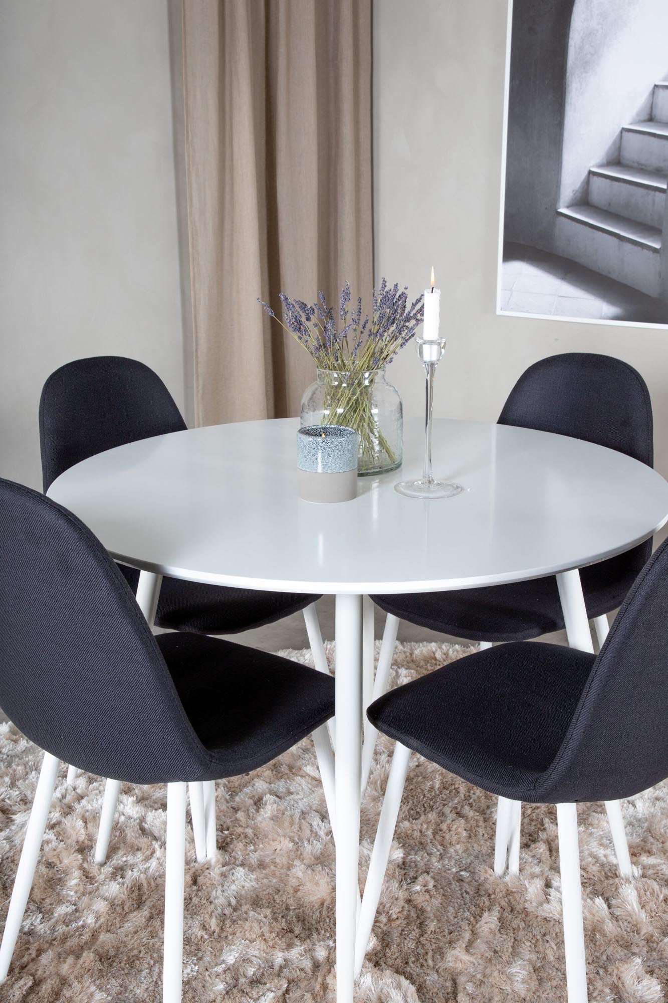 Plaza Esszimmerset + Polar ⌀100cm/4St. in Weiss / Schwarzgrau präsentiert im Onlineshop von KAQTU Design AG. Esszimmerset ist von Venture Home
