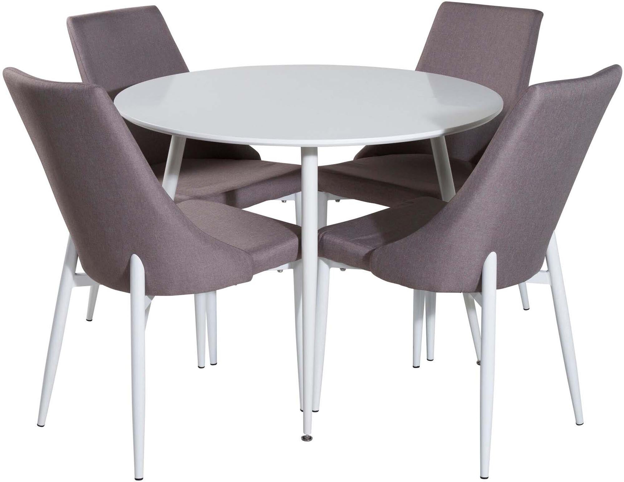 Stilvolles Esszimmerset Plaza + Leone mit 100 cm Durchmesser und 4 bequemen Stühlen von Venture Home – ideal für gesellige Abende.