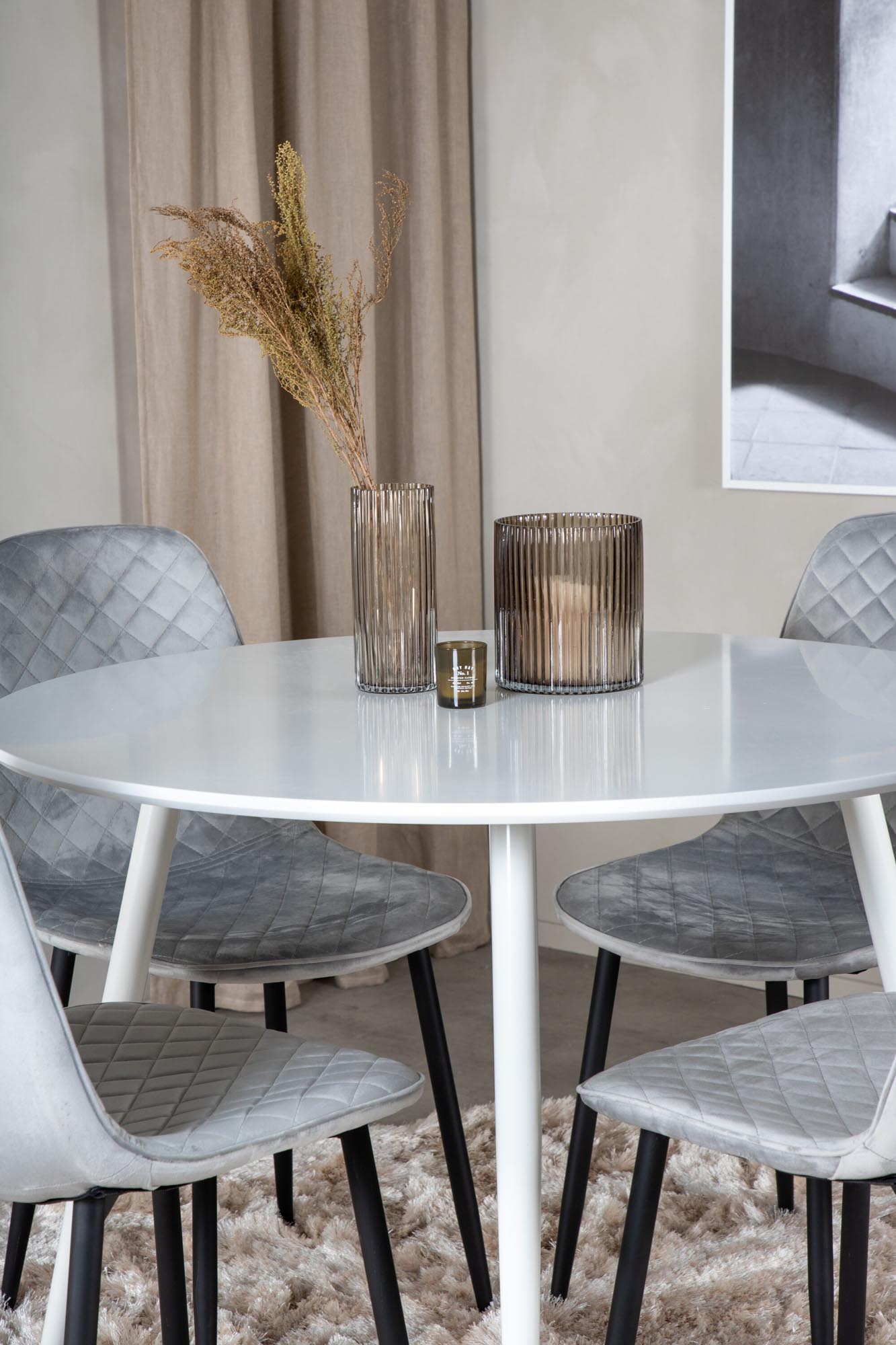 Plaza Esszimmerset + Polar ⌀100cm/4St. in Weiss / Grau / Schwarz präsentiert im Onlineshop von KAQTU Design AG. Esszimmerset ist von Venture Home