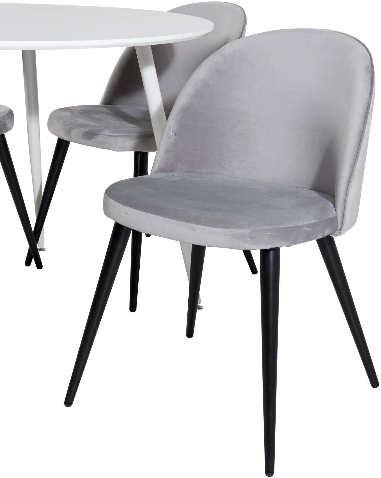 Plaza Esszimerset + Velvet ⌀100cm/4St. in Weiss / Grau / Schwarz präsentiert im Onlineshop von KAQTU Design AG. Esszimmerset ist von Venture Home