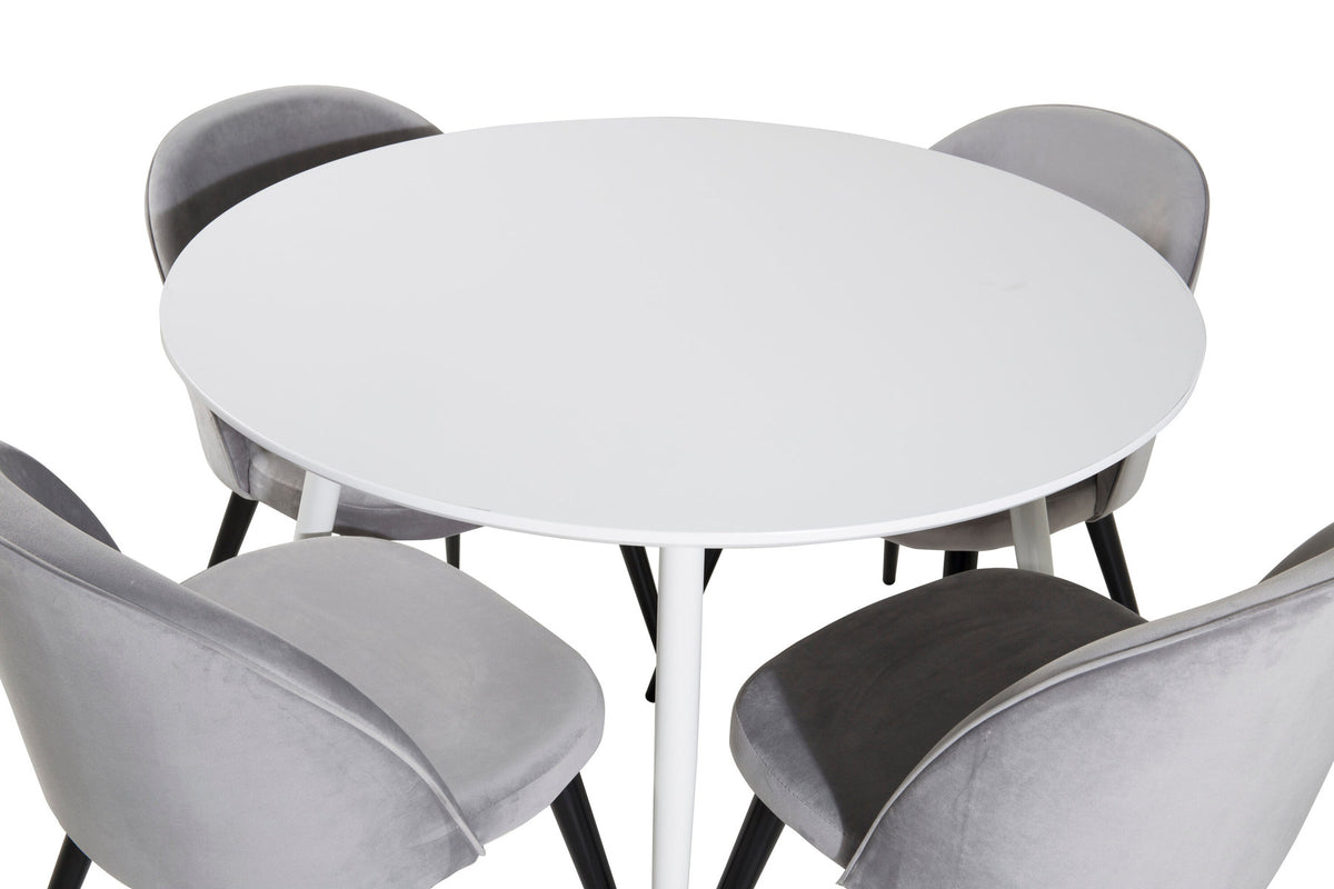 Plaza Esszimerset + Velvet ⌀100cm/4St. in Weiss / Grau / Schwarz präsentiert im Onlineshop von KAQTU Design AG. Esszimmerset ist von Venture Home