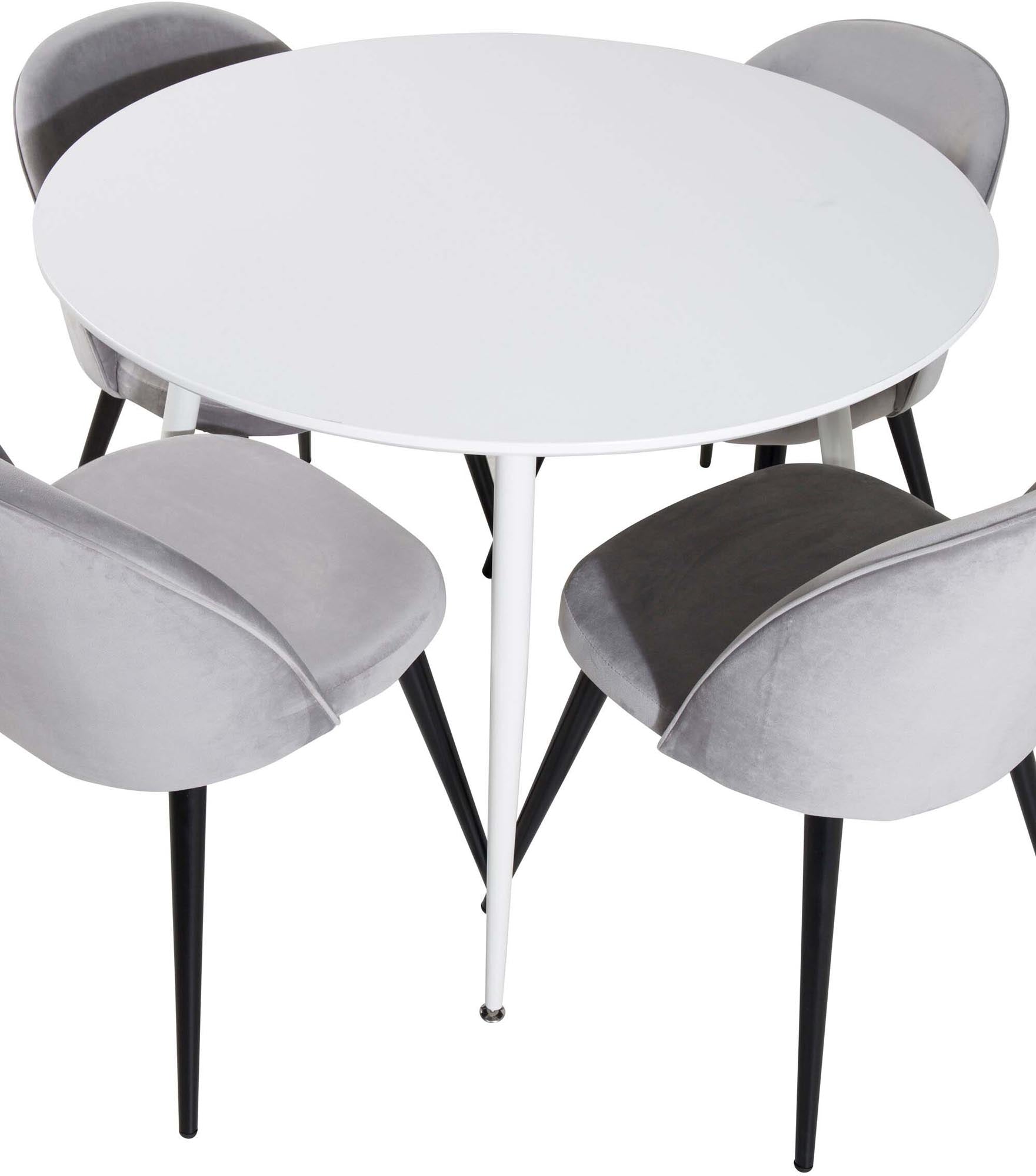 Plaza Esszimerset + Velvet ⌀100cm/4St. in Weiss / Grau / Schwarz präsentiert im Onlineshop von KAQTU Design AG. Esszimmerset ist von Venture Home
