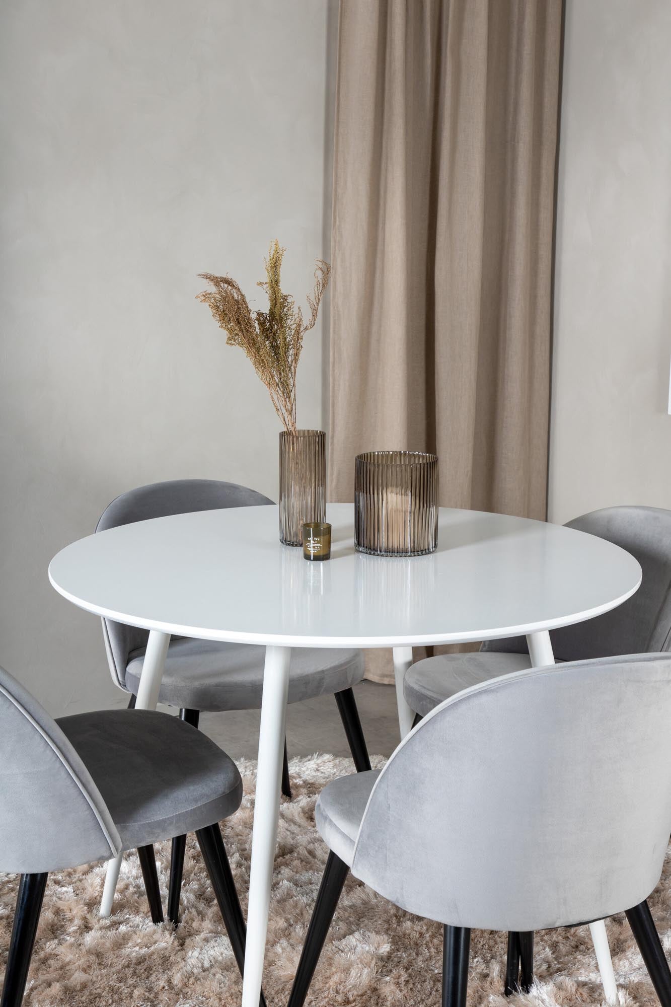 Elegantes Esszimmer-Set Plaza mit Samt, Ø100cm, 4 Stühle, Venture Home.