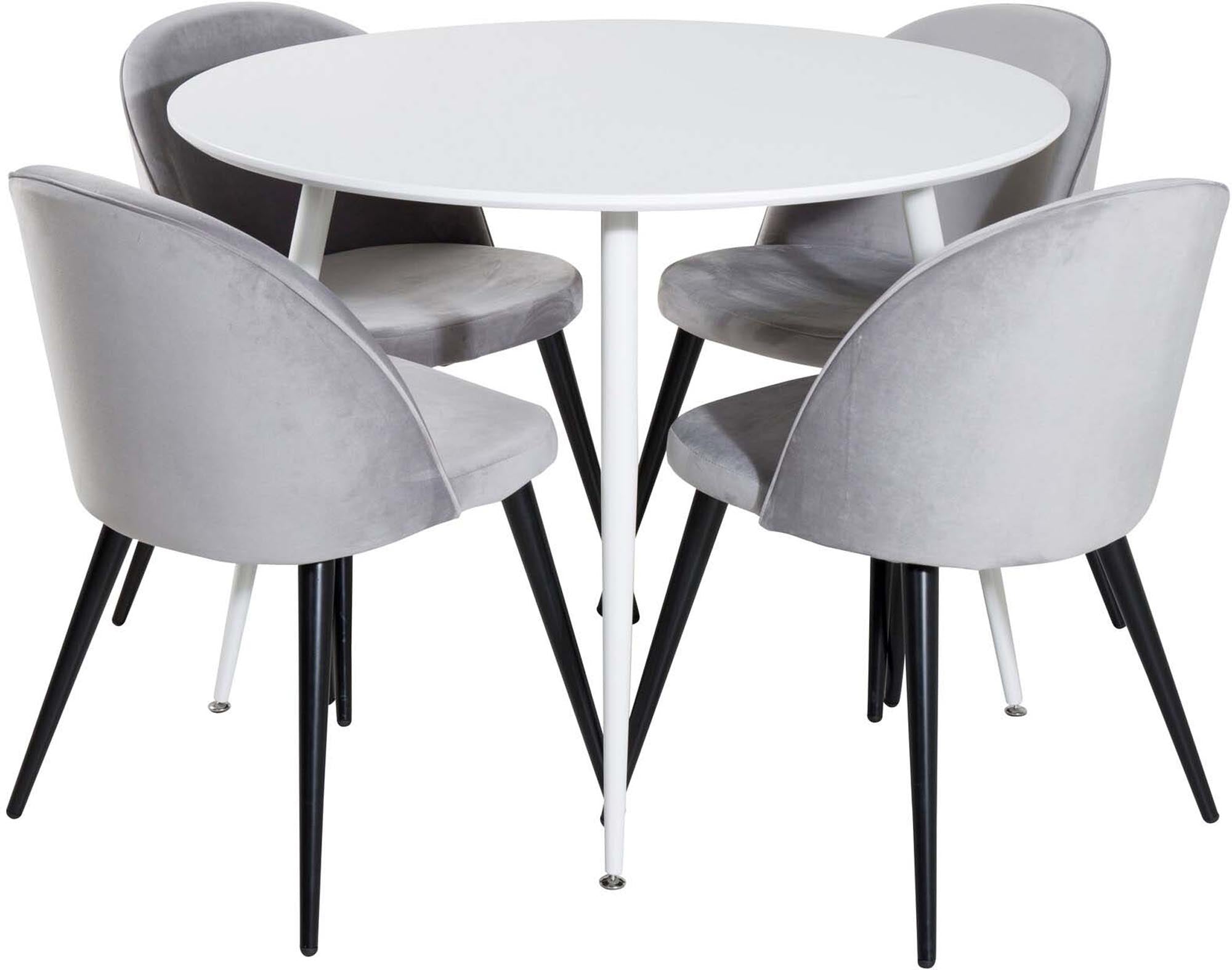 Plaza Esszimerset + Velvet ⌀100cm/4St. in Weiss / Grau / Schwarz präsentiert im Onlineshop von KAQTU Design AG. Esszimmerset ist von Venture Home
