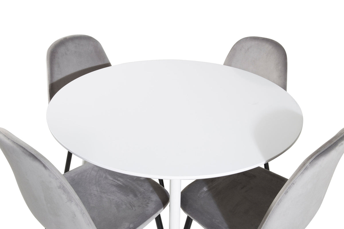 Plaza Esszimmerset + Polar ⌀100cm/4St. in Weiss / Schwarzgrau präsentiert im Onlineshop von KAQTU Design AG. Esszimmerset ist von Venture Home