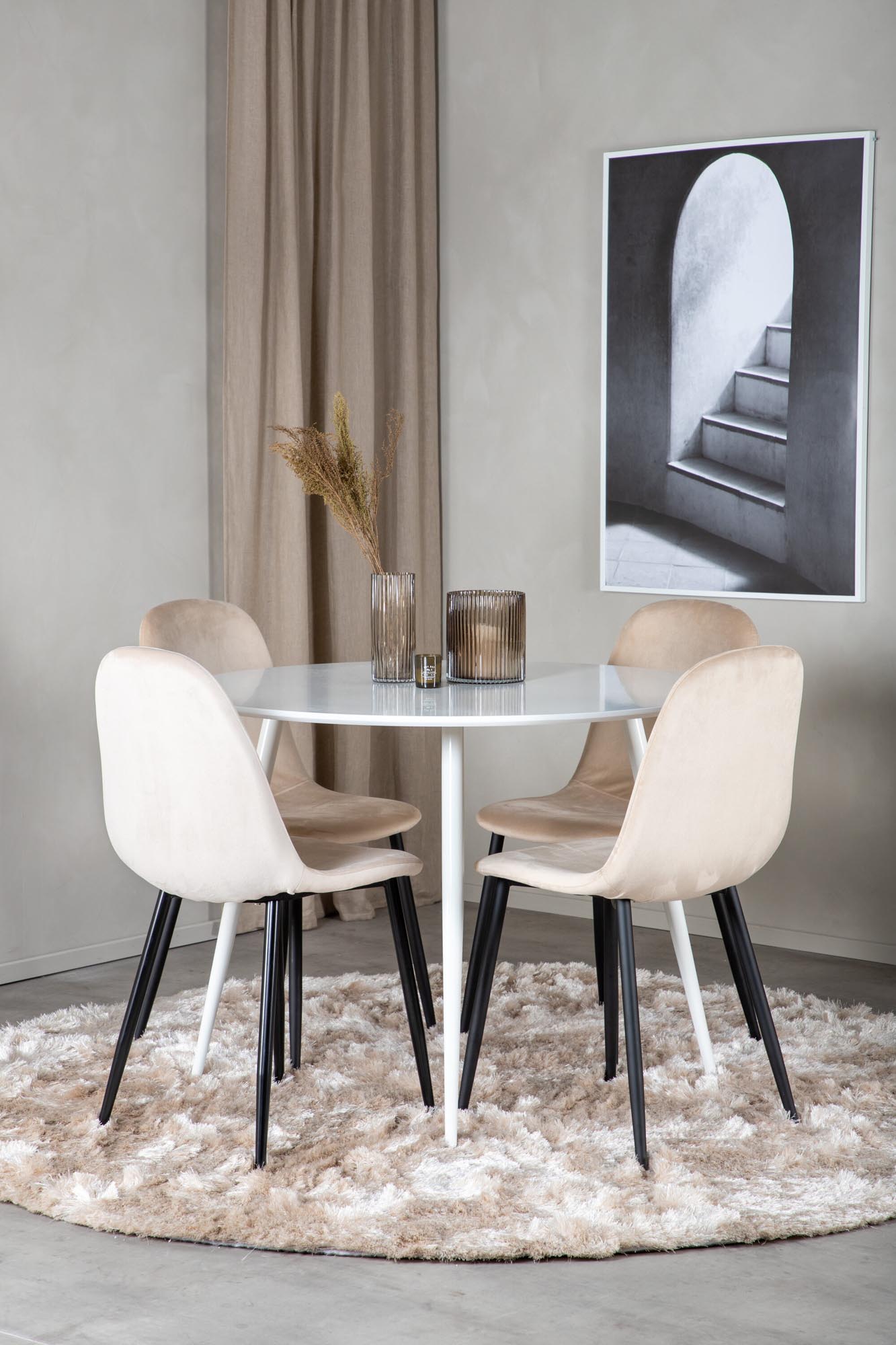 Plaza Esszimmerset + Polar ⌀100cm/4St. in Beige / Weiss / Schwarz präsentiert im Onlineshop von KAQTU Design AG. Esszimmerset ist von Venture Home