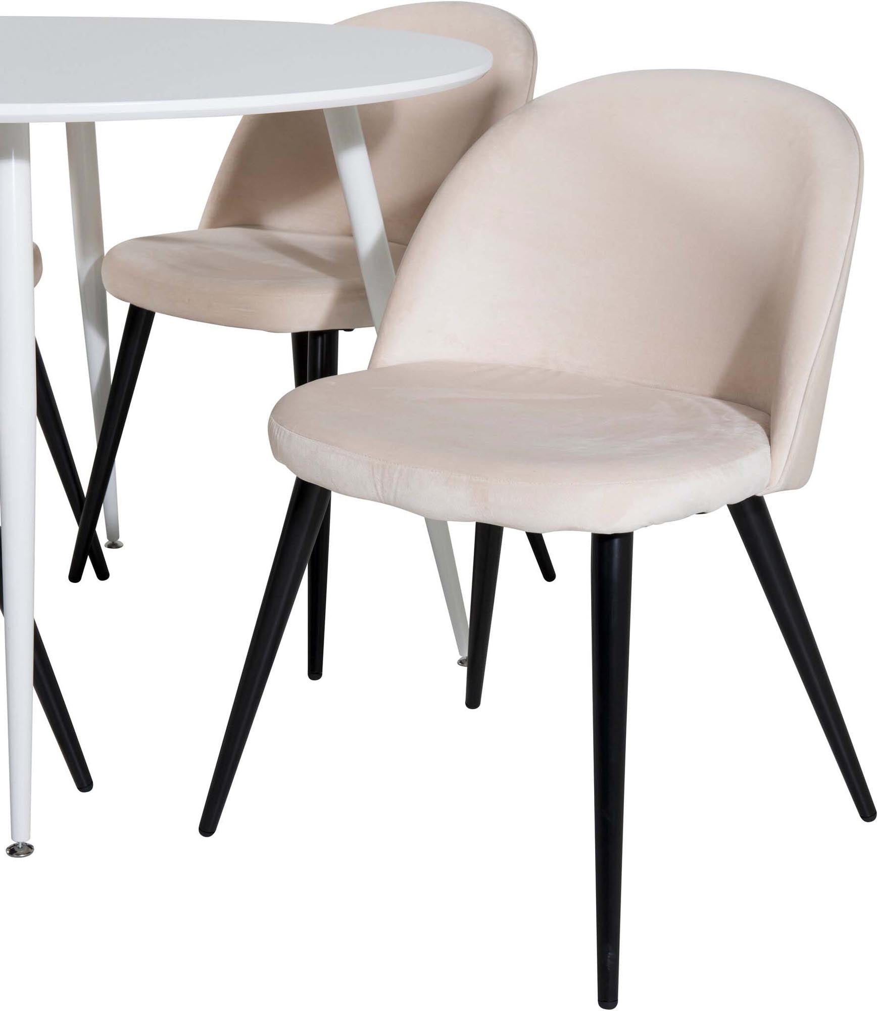 Elegantes Plaza Esszimerset von Venture Home: Runder 100 cm Tisch mit 4 bequemen Samt-Stühlen für gesellige Momente und stilvolle Einrichtung.