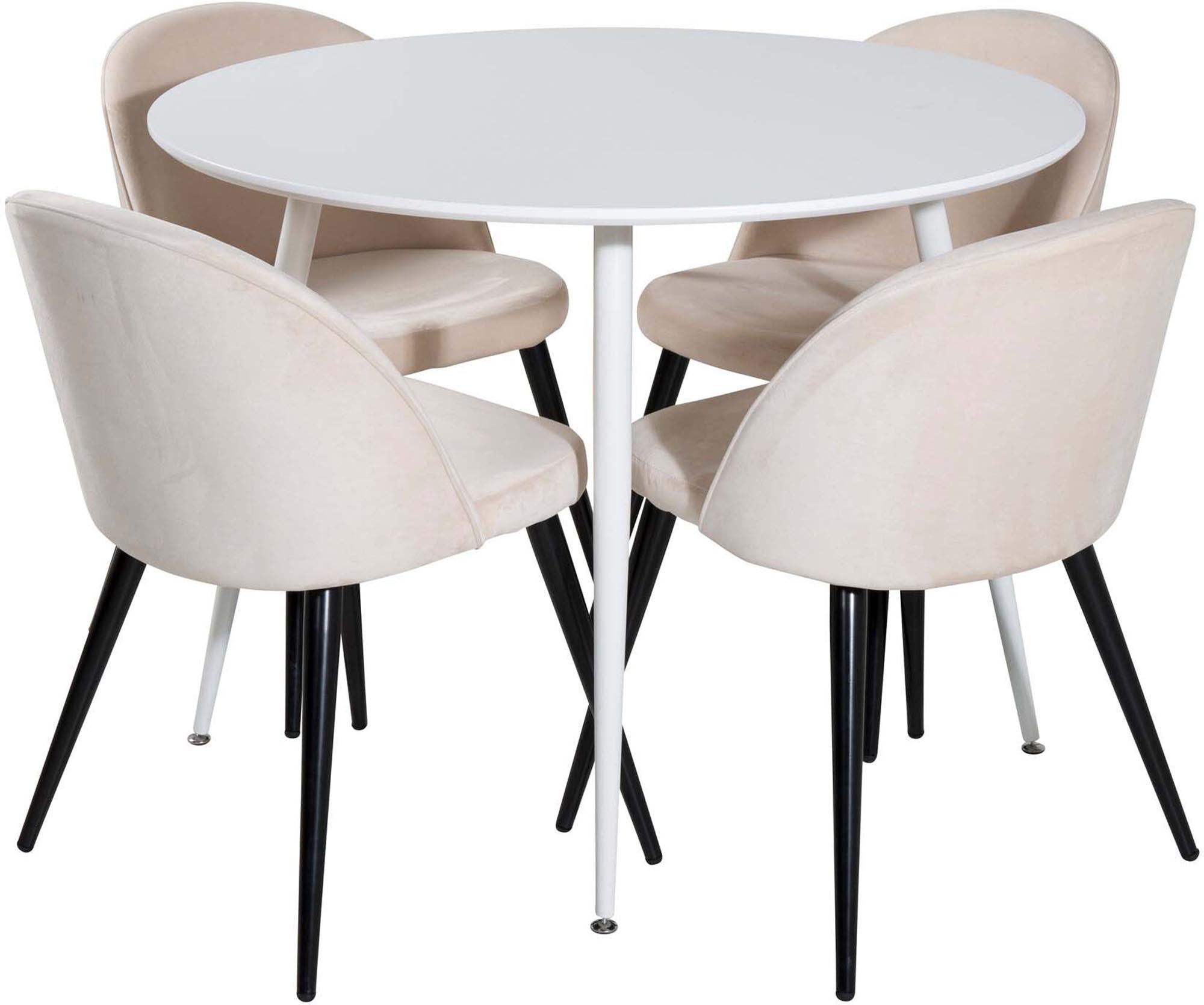 Plaza Esszimerset + Velvet ⌀100cm/4St. in Weiss / Beige / Schwarz präsentiert im Onlineshop von KAQTU Design AG. Esszimmerset ist von Venture Home