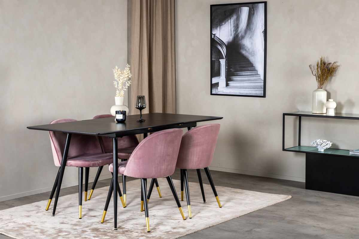 Silar Esszimmerset ausziehbar + Velvet 120cm/4St. in Schwarz / Altrosa / Gold präsentiert im Onlineshop von KAQTU Design AG. Esszimmerset ist von Venture Home