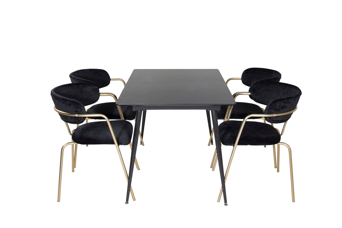 Silar Esszimmerset ausziehbar + Arrow 120cm/4St. in Schwarz / Gold präsentiert im Onlineshop von KAQTU Design AG. Esszimmerset ist von Venture Home