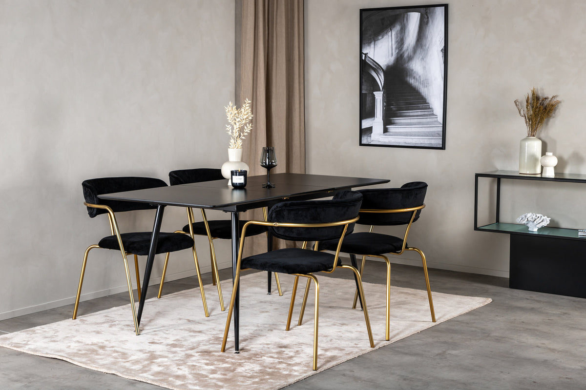 Silar Esszimmerset ausziehbar + Arrow 120cm/4St. in Schwarz / Gold präsentiert im Onlineshop von KAQTU Design AG. Esszimmerset ist von Venture Home