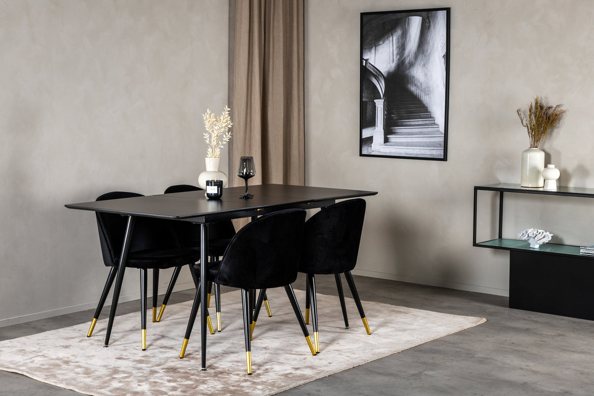 Silar Esszimmerset ausziehbar + Velvet 120cm/4St. in Schwarz / Gold präsentiert im Onlineshop von KAQTU Design AG. Esszimmerset ist von Venture Home
