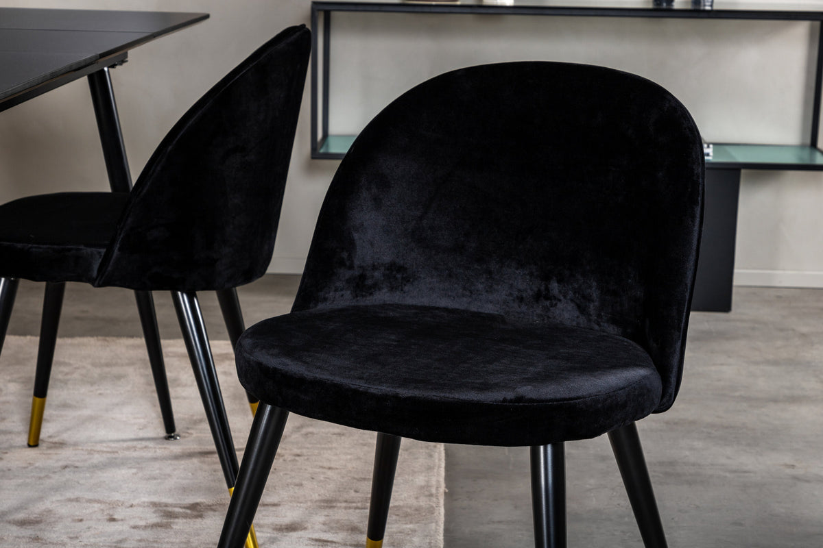 Silar Esszimmerset ausziehbar + Velvet 120cm/4St. in Schwarz / Gold präsentiert im Onlineshop von KAQTU Design AG. Esszimmerset ist von Venture Home