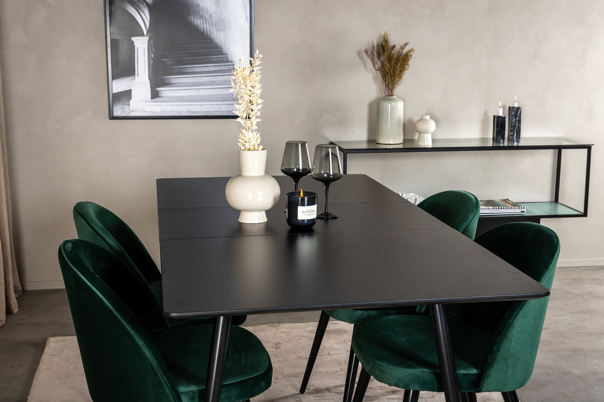 Silar Esszimmerset ausziehbar + Velvet 120cm/4St. in Schwarz / Grün präsentiert im Onlineshop von KAQTU Design AG. Esszimmerset ist von Venture Home