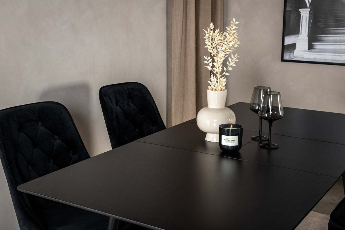 Silar Esszimmerset ausziehbar + Velvet Deluxe 120cm/4St. in Schwarz präsentiert im Onlineshop von KAQTU Design AG. Esszimmerset ist von Venture Home
