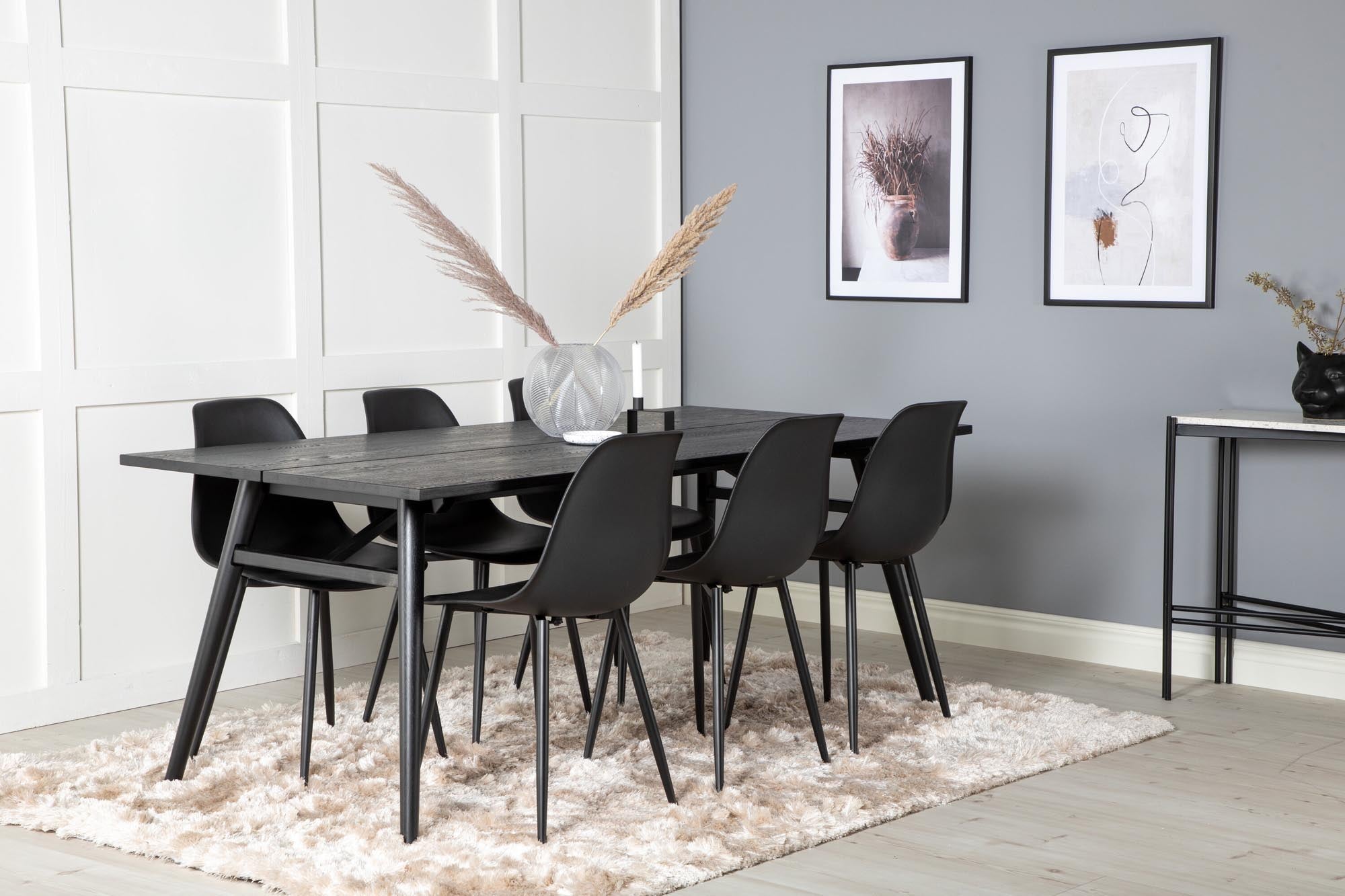 Sleek Esszimmerset ausziehbar + Polar 195cm/6St. in Schwarz präsentiert im Onlineshop von KAQTU Design AG. Esszimmerset ist von Venture Home