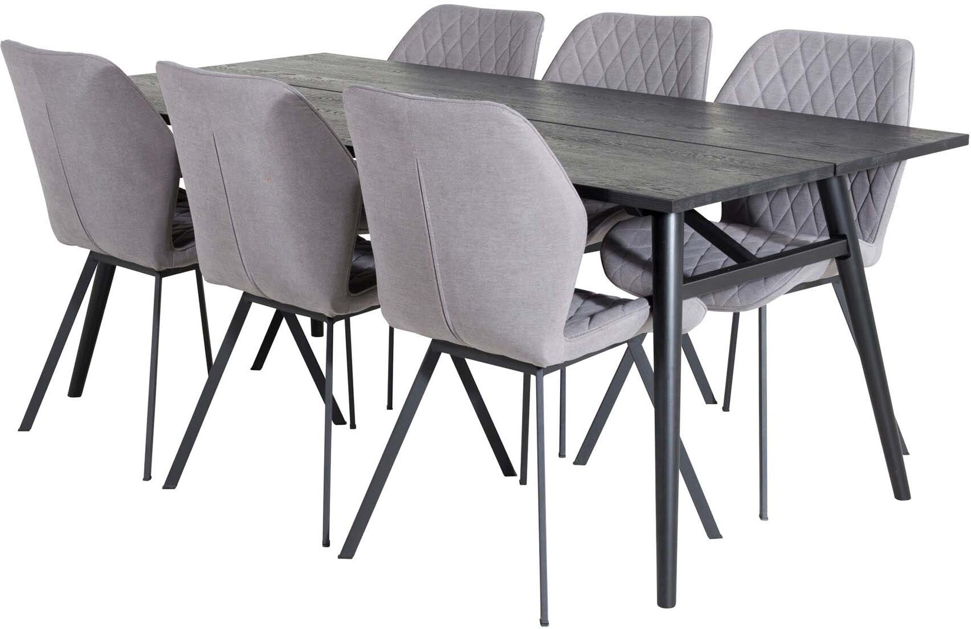 Sleek Esszimmerset ausziehbar + Gemma 195cm/6St. in Schwarzgrau präsentiert im Onlineshop von KAQTU Design AG. Esszimmerset ist von Venture Home