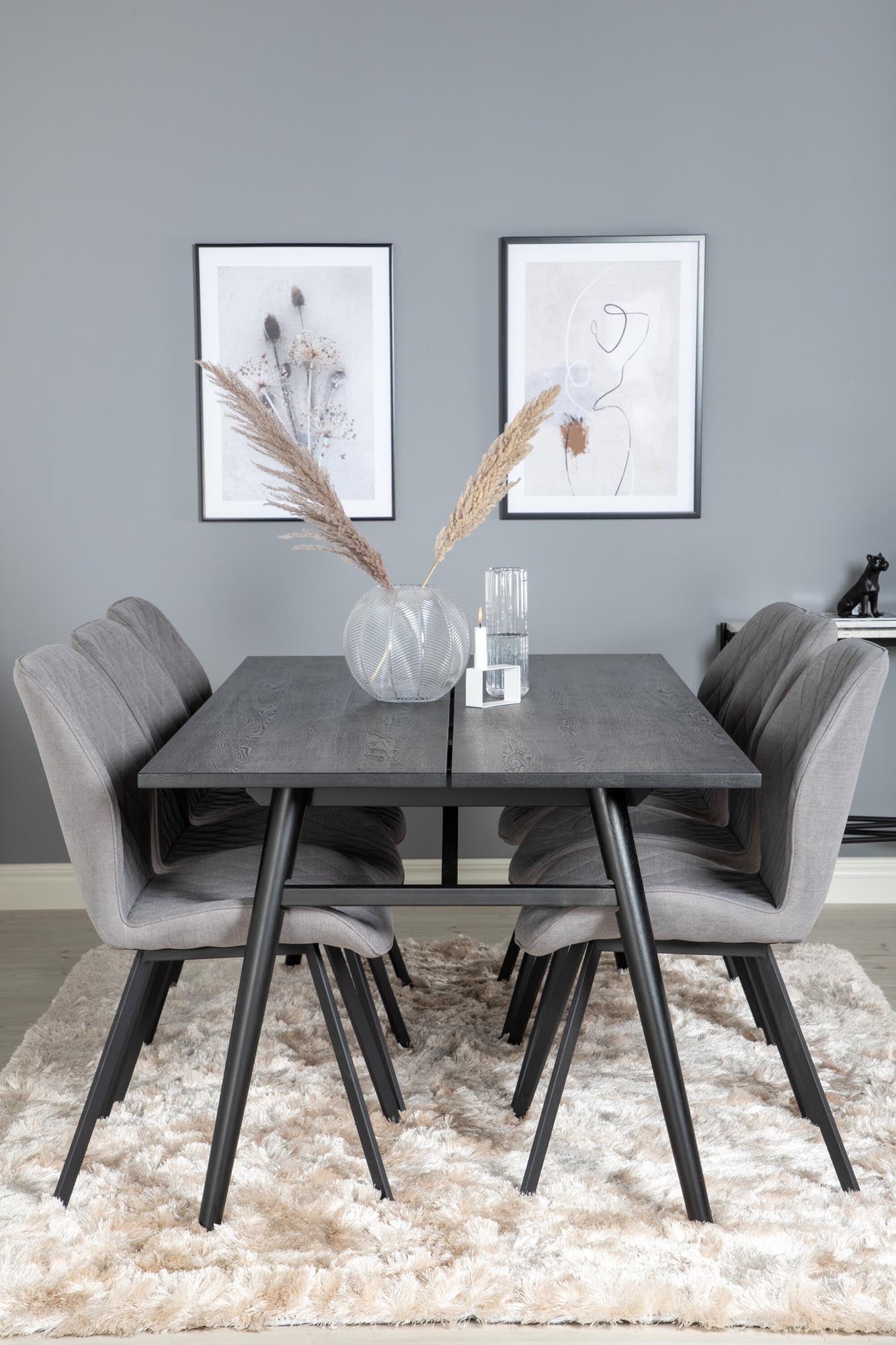 Sleek Esszimmerset ausziehbar + Gemma 195cm/6St. in Schwarzgrau präsentiert im Onlineshop von KAQTU Design AG. Esszimmerset ist von Venture Home
