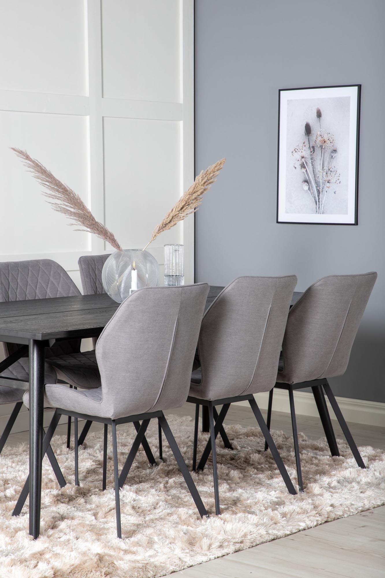 Sleek Esszimmerset ausziehbar + Gemma 195cm/6St. in Schwarzgrau präsentiert im Onlineshop von KAQTU Design AG. Esszimmerset ist von Venture Home