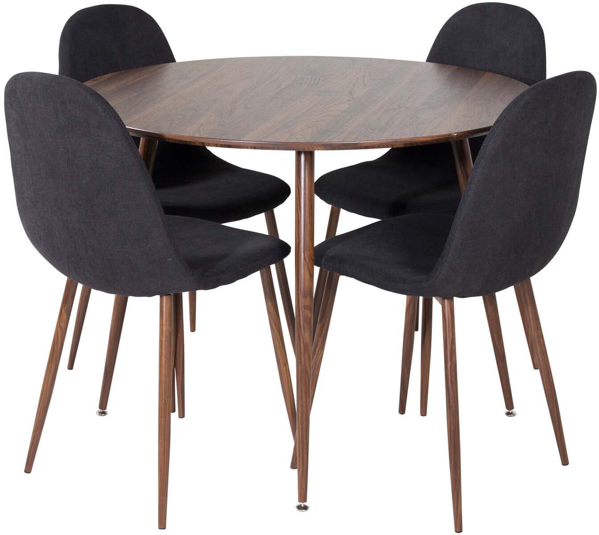 Erleben Sie gesellige Momente mit dem Plaza Esszimmerset von Venture Home: eleganter runder Tisch (100 cm) und 4 luxuriöse Samtstühle für Ihr Esszimmer.