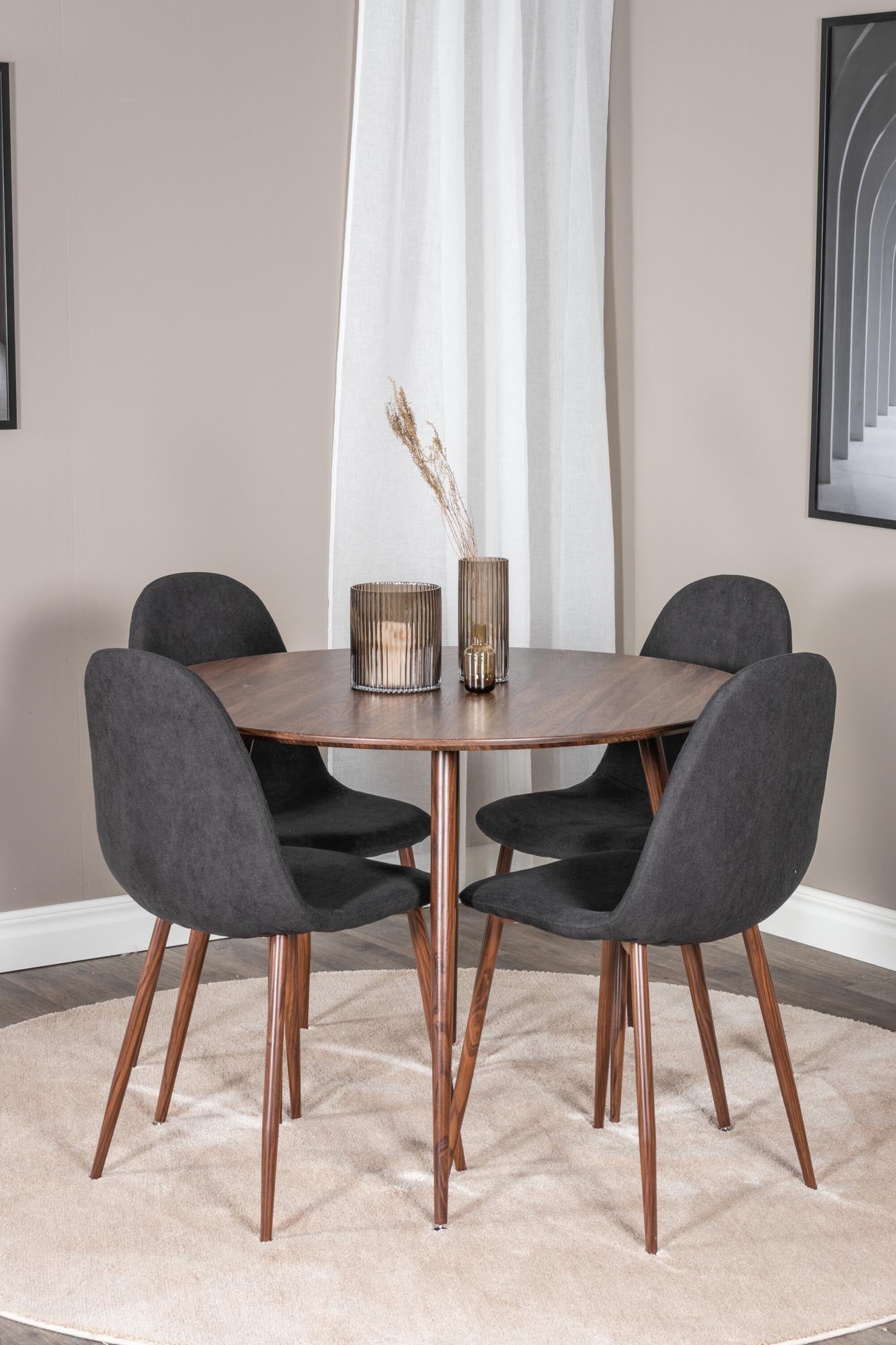 Plaza Esszimmerset + Polar ⌀100cm/4St. in Braun / Schwarz präsentiert im Onlineshop von KAQTU Design AG. Esszimmerset ist von Venture Home